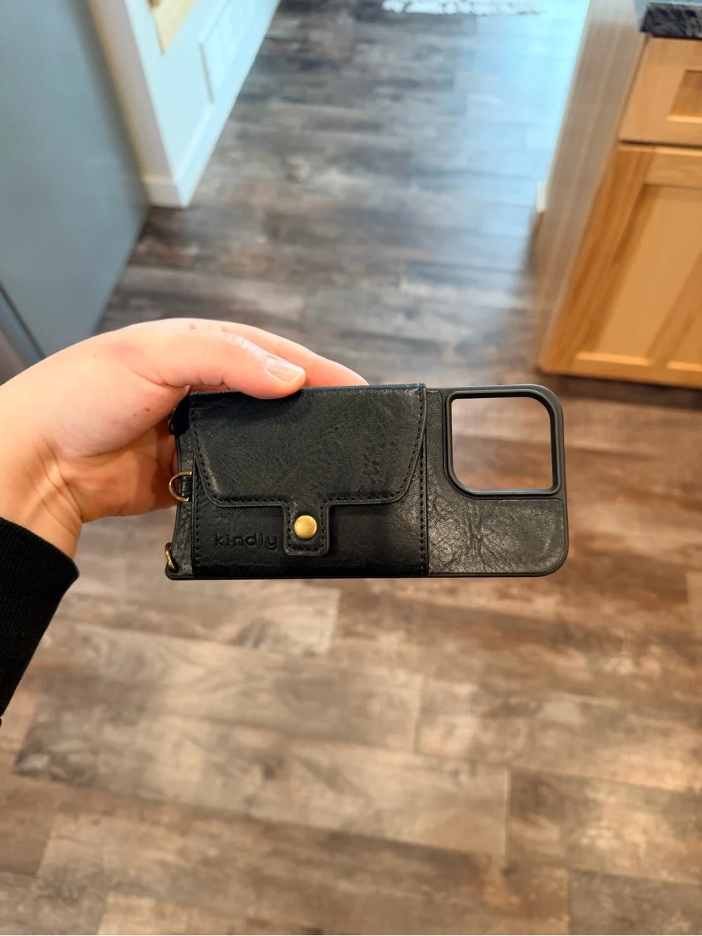 KINDLY Black Leather Card Wallet Phone Case